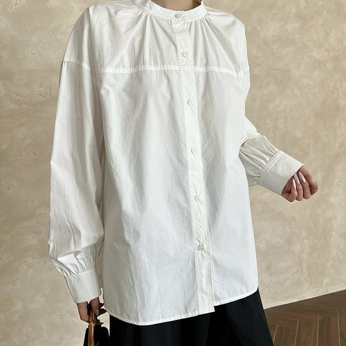 Load image into Gallery viewer, Women White Elegant Big Size Blouse New Stand Collar Long Lantern Sleeve Shirt Fashion Tide Spring Autumn 2025 1DH9280
