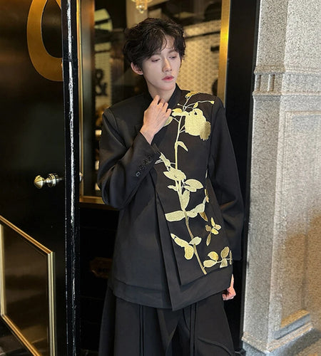 Men's Suit New Chinese Style Embroidered Handsome Stand Collar Single Breasted Chic Male Casual Tops Spring 9W1935