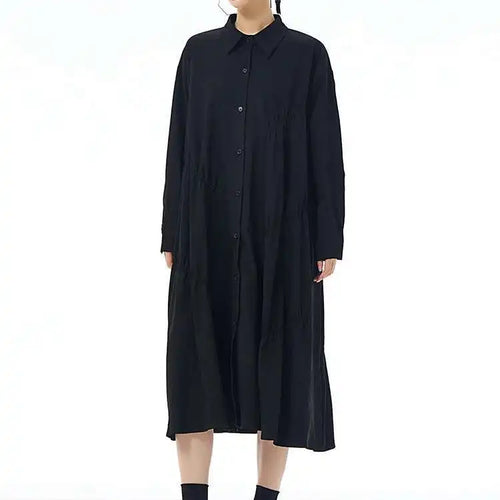 Load image into Gallery viewer, Women Coffee Pleated Spliced Big Size Midi Shirt Dress New Lapel Long Sleeve Fashion Tide Spring Autumn 2025 1DH7416
