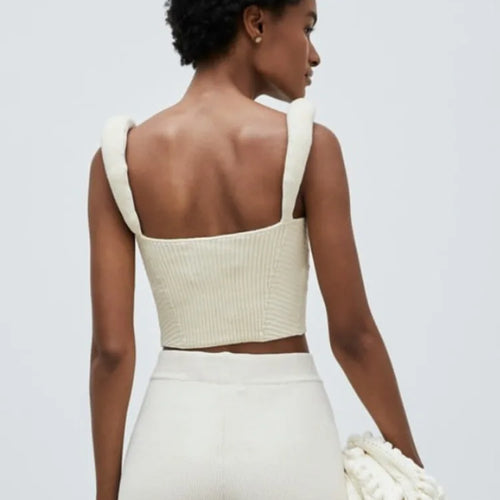 Load image into Gallery viewer, Backless Knit Sweater Crop Tops For Women Vest Fashion Spaghetti Strap Sleeveless Knitted Tank Tops Ladies Camis Tops
