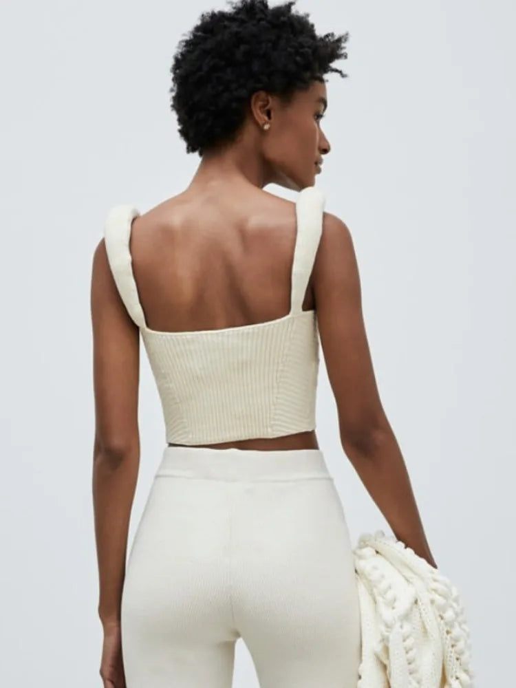 Backless Knit Sweater Crop Tops For Women Vest Fashion Spaghetti Strap Sleeveless Knitted Tank Tops Ladies Camis Tops