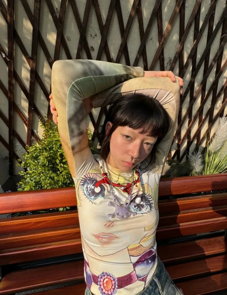 Japanese Grunge Fairy Cartoon Print Harajuku Tops T-shirt Women Streetwear Kawaii Cropped TshirtsY2k Aesthetic Vintage Cute Tees