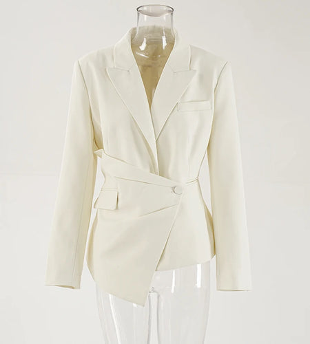 Women Beige Irregular Button Slim Elegant Blazer New Lapel Long Sleeve Jacket Fashion Tide Spring Autumn 2025 CPDB257