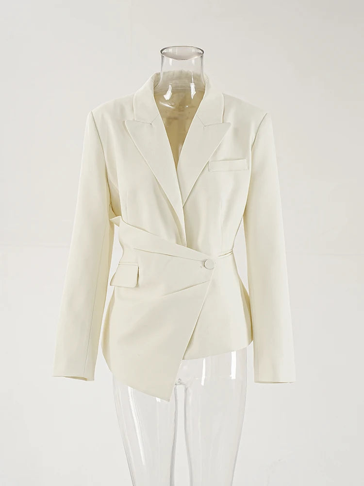 Women Beige Irregular Button Slim Elegant Blazer New Lapel Long Sleeve Jacket Fashion Tide Spring Autumn 2025 CPDB257