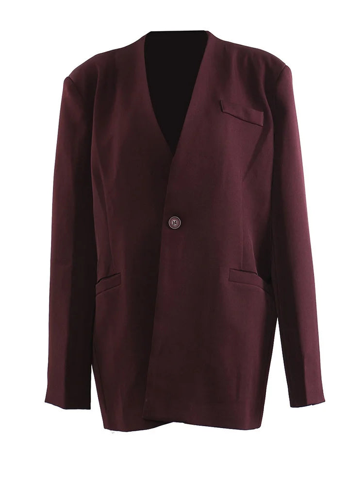 Women Wine Red With Scarf Big Size Elegant Blazer New V-neck Long Sleeve Jacket Fashion Tide Spring Autumn 2025 1DH9828