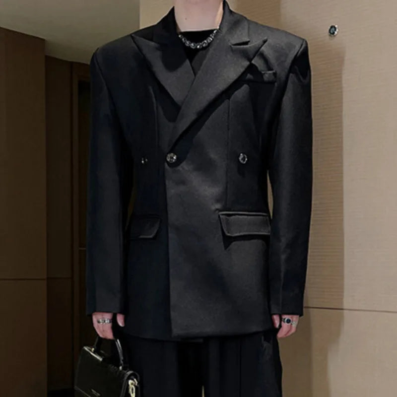 Men's Blazers New Solid Color Threedimensional Shoulder Design Spring Men Clothing Stylish Lapel Suit Jacket Club 9W1418