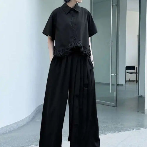 Load image into Gallery viewer, High Elastic Waist Black Buckle Spliced Long Wide Leg Pants New Trousers Women Fashion Tide Spring Autumn 2025 1DJ0632
