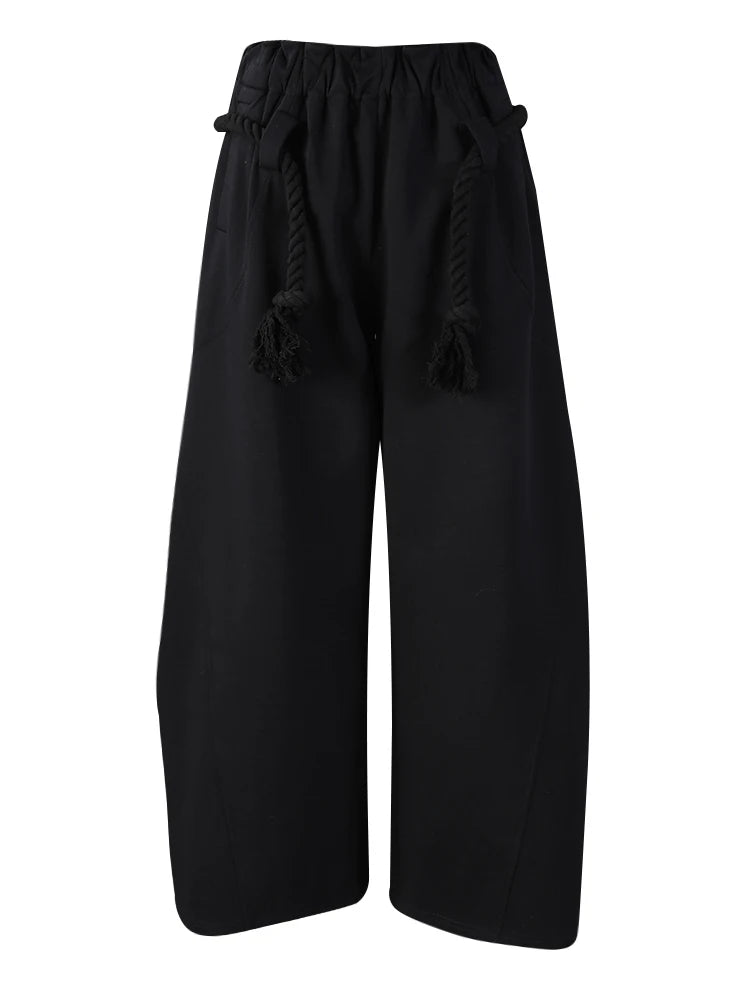 High Elastic Waist Black Brief Bandage Long Wide Leg Pants New Trousers Women Fashion Tide Spring Autumn 2025 33A1851