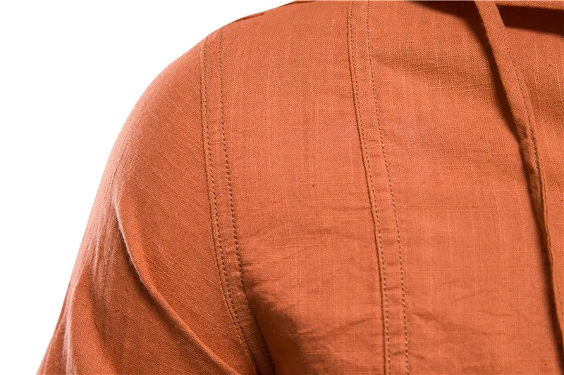 Design Hoodied Long Sleeve Linen Shirt Men Solid Color 100% Cotton Quality Pullover Shirt for Men Streetwear Men's Shirts