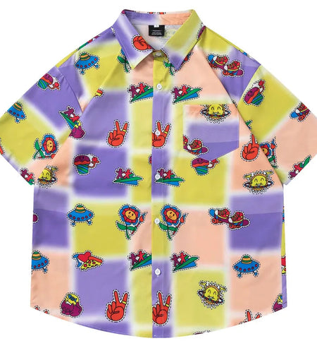 Vintage Hawaiian Shirts Streetwear Retro Graphic Printed Tie Dye Summer Beach Blouse Harajuku Hip Hop Baggy Short Sleeve Tops