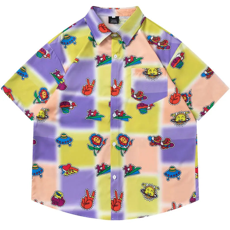 Vintage Hawaiian Shirts Streetwear Retro Graphic Printed Tie Dye Summer Beach Blouse Harajuku Hip Hop Baggy Short Sleeve Tops