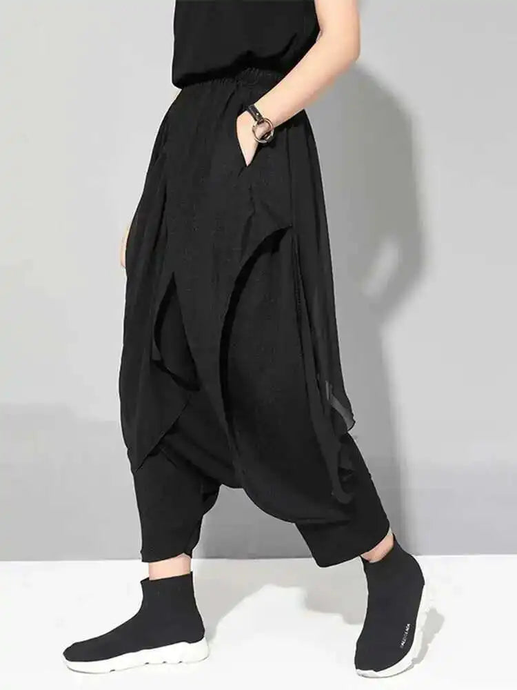 High Elastic Waist Black Irregular Long Harem Trousers New Loose Fit Pants Women Fashion Tide Spring Autumn 2025 1DE7835