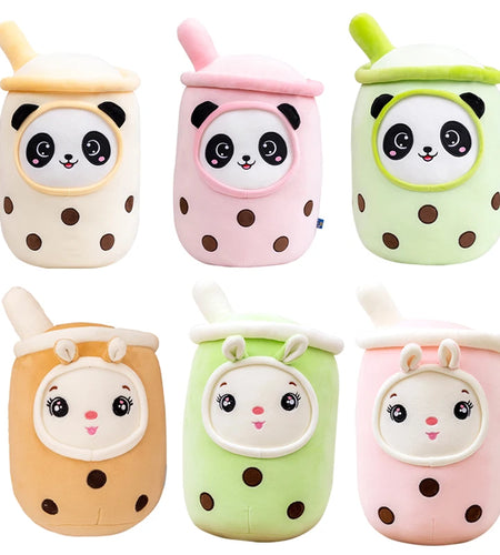 Kawaii Small Size Cartoon Bubble Tea Cup Peluche Toys Funny Boba Pillow Stuffed Soft Strawberry Panda Milk Tea Cushion Baby Gift