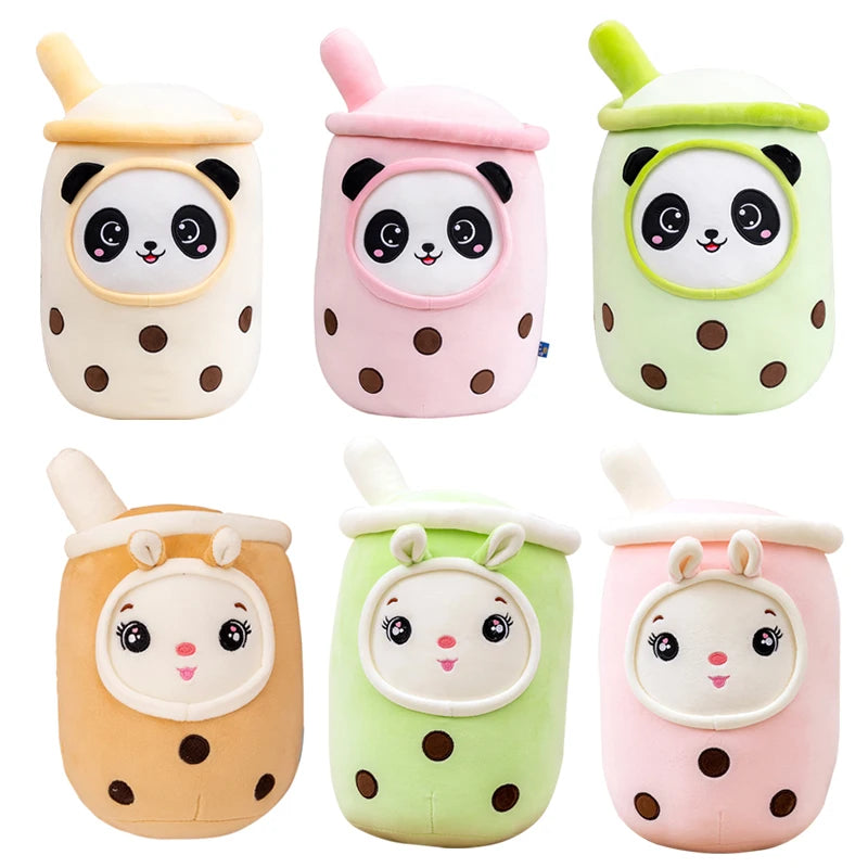 Kawaii Small Size Cartoon Bubble Tea Cup Peluche Toys Funny Boba Pillow Stuffed Soft Strawberry Panda Milk Tea Cushion Baby Gift