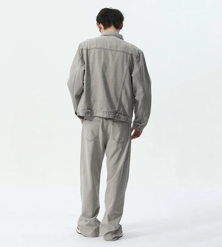 Men Denim Set Spring New Trend Casual Loose Lapel Single Breasted Jacket Wide Leg Pants Male Two-piece Suit 9C5444