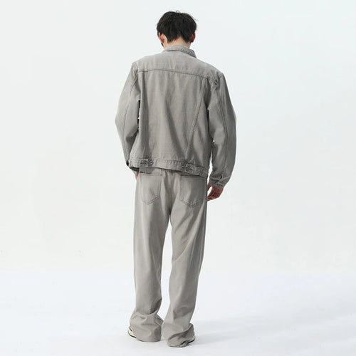 Load image into Gallery viewer, Men Denim Set Spring New Trend Casual Loose Lapel Single Breasted Jacket Wide Leg Pants Male Two-piece Suit 9C5444
