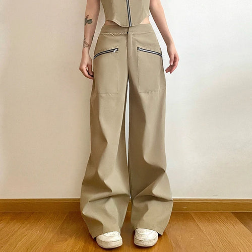 Load image into Gallery viewer, Streetwear Zipper Straight Leg Female Trousers Solid Harajuku Retro Solid Baggy Suit Pants Low Waist Sweatpants
