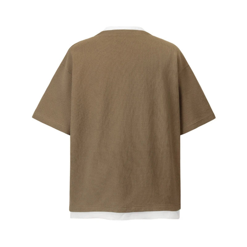 Men's Short Sleeve T-shirts Fake Two-piece Trendy V-neck Design T-shirt Nail Buckle Decoration Summer Male Top 9W1780