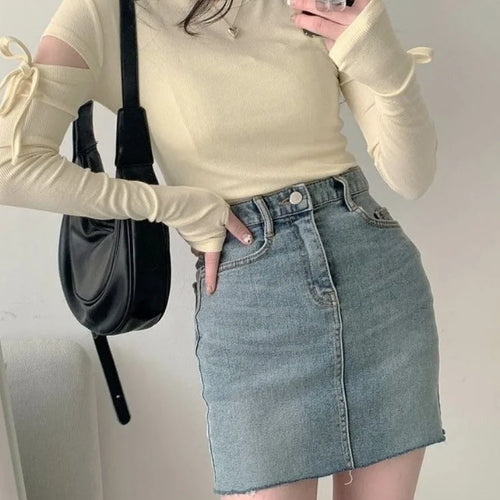 Load image into Gallery viewer, Women Bandage Harajuku Solid T Shirts Female Long Sleeve Tees  2025 Autumn T-shirt Streetwear Y2k All Match Hollow Out Tops
