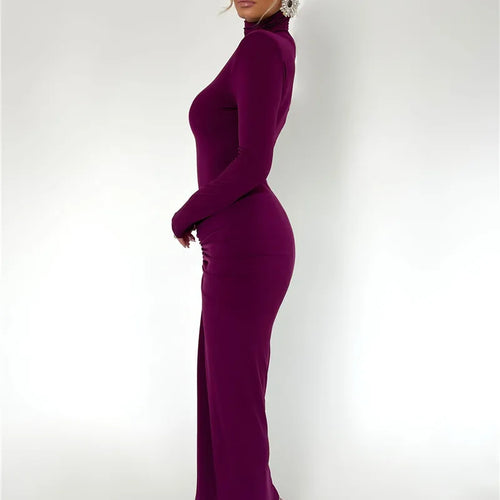 Load image into Gallery viewer, Elegant Turtleneck Long Sleeve Bodycon Maxi Dress Women Autumn Winter New Ruched Club Party Sexy Dress Vestidos
