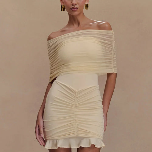 Load image into Gallery viewer, Mesh Strapless Off-shoulder Sexy Ruffled Mini Dress For Women Fashion Backless High Waist Female Ruched Party Dress
