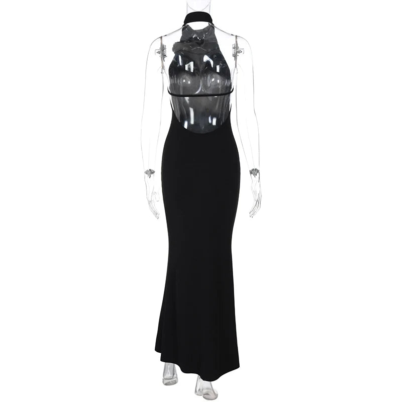 Flower Sleeveless Sexy Maxi Dress For Women Gown Fashion Halter Backless Bodycon Evening Club Long Dress Vestido