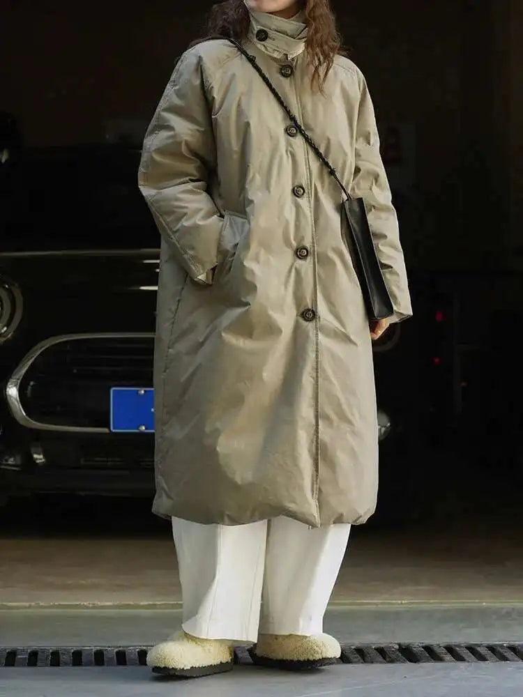 Army Green Big Size Keep Warm Long Down Jacket New Long Sleeve Warm Women Parkas Fashion Tide Autumn Winter 2025 1DH8675