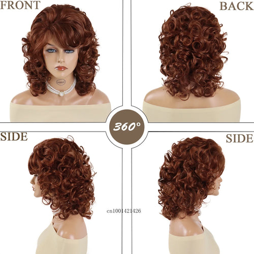 Load image into Gallery viewer, Synthetic Curly Hair Wigs for Women Natural Wig with Bangs Short Haircuts Shoulder Length Brown,Auburn,Black Wig Mother
