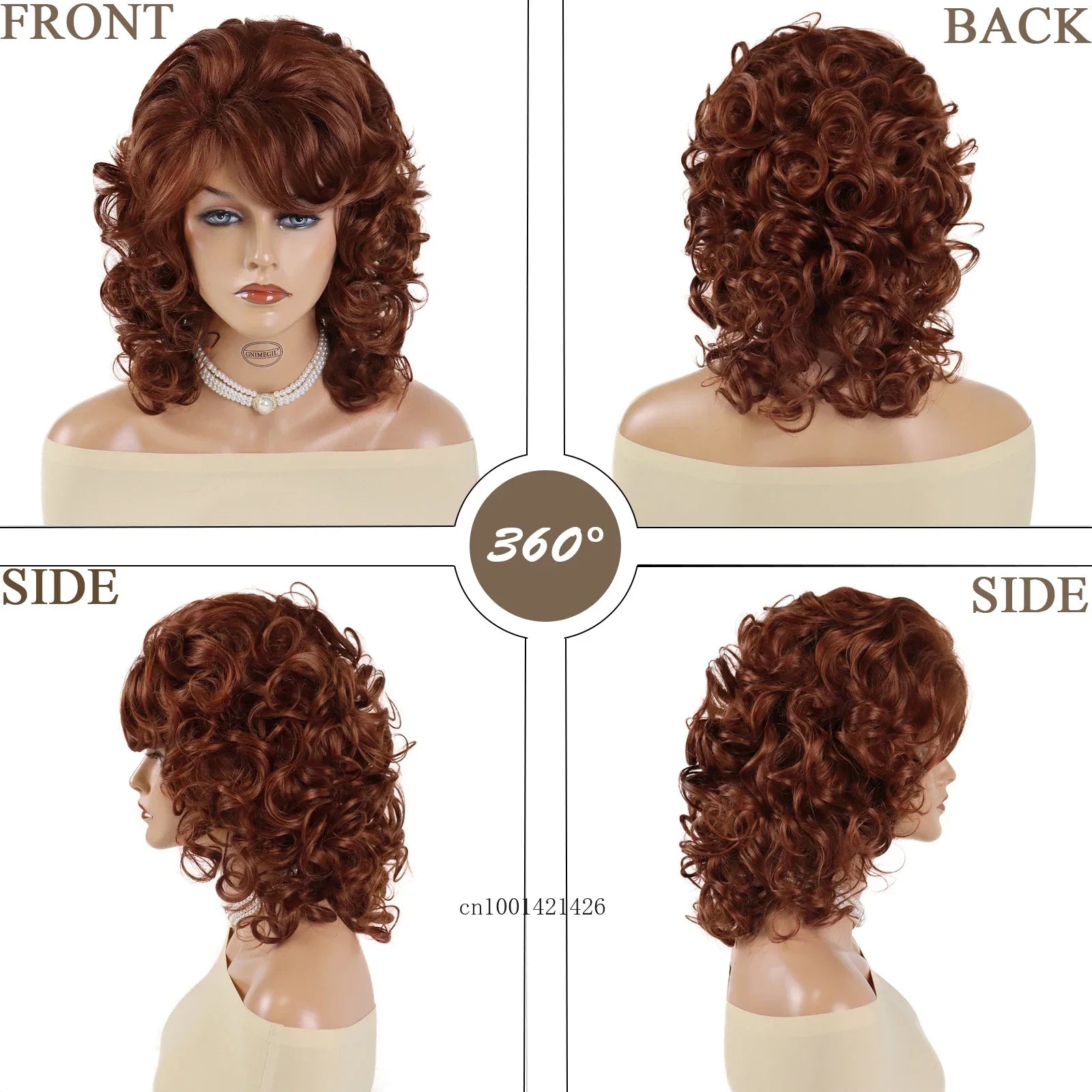 Synthetic Curly Hair Wigs for Women Natural Wig with Bangs Short Haircuts Shoulder Length Brown,Auburn,Black Wig Mother