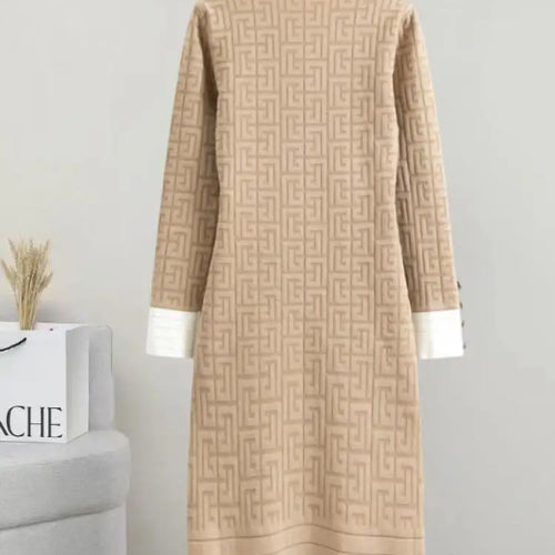 Load image into Gallery viewer, French Patchwork Long Sleeved Lapel Bow Dress Autumn Winter New Temperament Slim Button Knitted A-line Dress Women Chic Clothing
