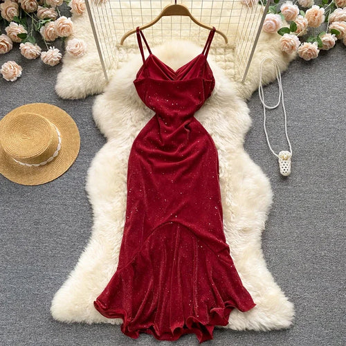 Load image into Gallery viewer, Evening Party Women Mermaid Dress Summer 2024 Ruched Backless Sexy Elegant Ladies French Style Solid Long Dresses
