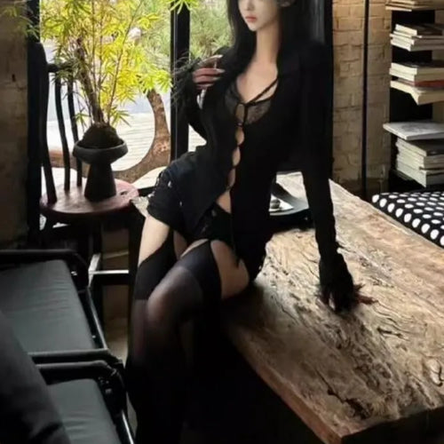 Load image into Gallery viewer, Y2k Aesthetic Women Sexy Hollow Out T-shirt Vintage Lace Patchwork Streetwear Grunge Tops 2025 Harajuku Fur Slim Fit Tees Femme
