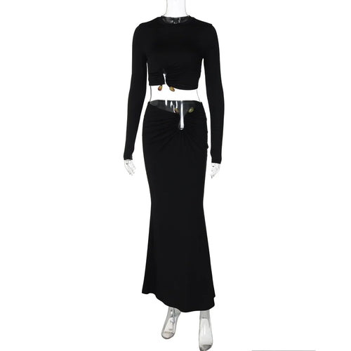 Load image into Gallery viewer, Autumn Winter Skirt Two Pieces Sets Women Sexy Long Sleeve Crop Tops And Elegant Maxi Skirt Sets Ladies Holiday Sets
