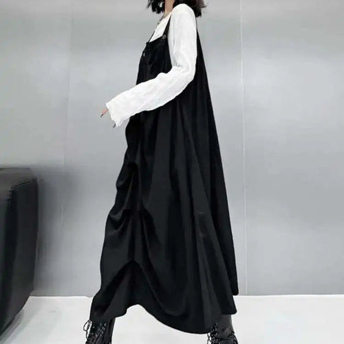 Load image into Gallery viewer, Women Black Pleated Irregular Big Size Strap Dress New Square Collar Sleeveless Fashion Tide Spring Autumn 2025 1DH6829
