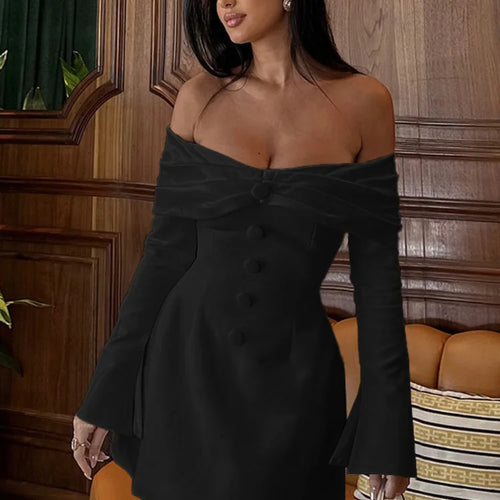 Load image into Gallery viewer, Fashion Long Sleeve Button Bodycon Women Dress 2024 Autumn New Skirt Sexy Slim One Shoulder Party Club Evening Dress
