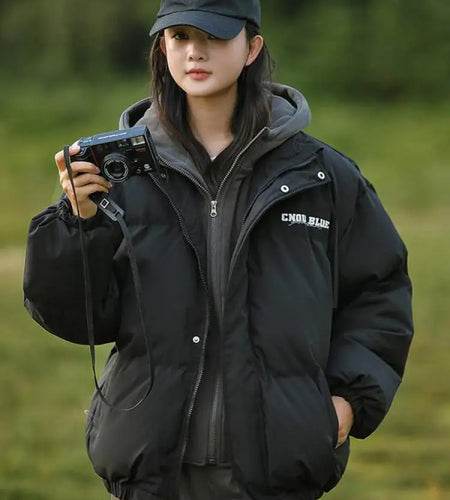 Vintage Elegant Patchwork Loose Short Cotton Jacket Women 2023 Winter Hooded Thick Warm Zipper Hooded Parkas Coat Female Popular