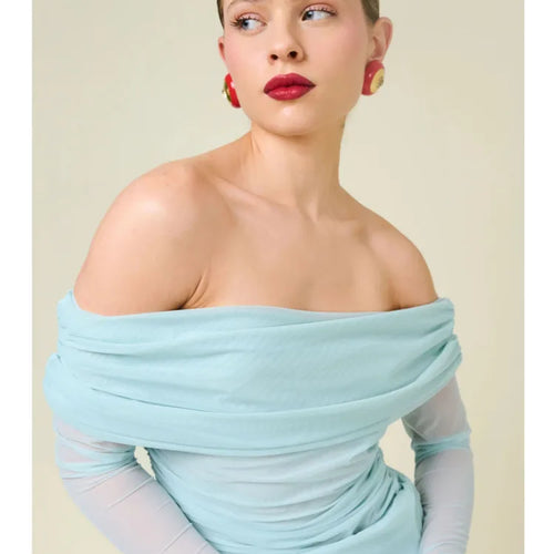 Load image into Gallery viewer, Elegant Long Sleeve Mesh Patchwork Ruffle Irregular Dress Female Sexy One Shoulder Fall Winter Party Club Evening Dress
