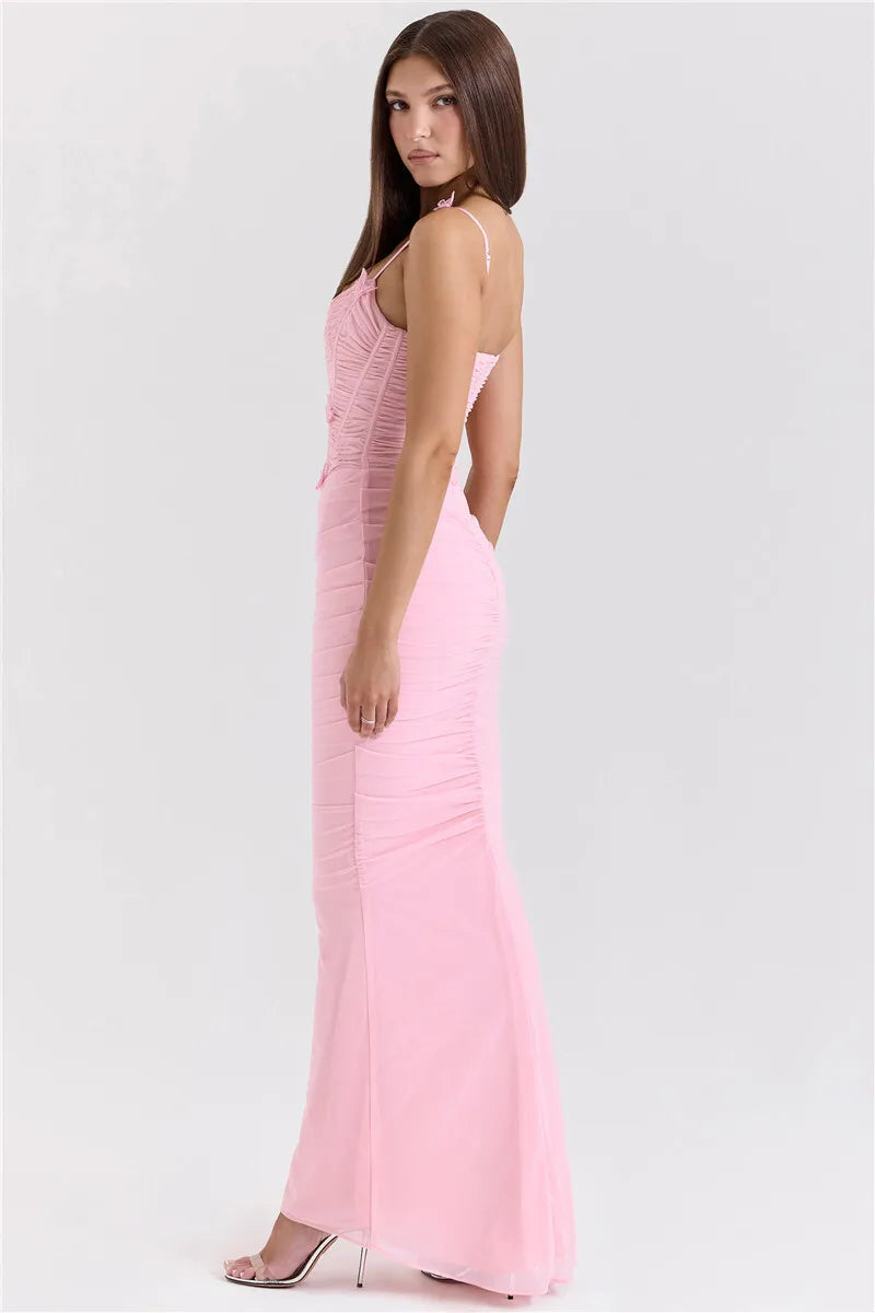 Bow Spaghetti Strap Sexy Maxi Dress For Women Gown Elegant Off-shoulder Sleeveless Backless Evening Club Party Dress