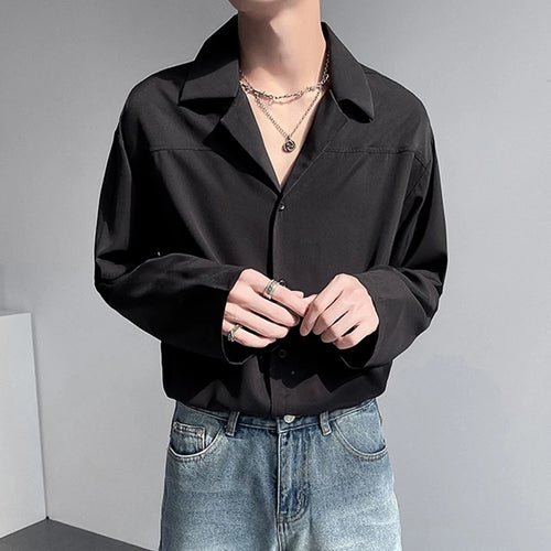 Load image into Gallery viewer, Men&#39;s Shirts Long Sleeve Trendy New Korean Style Single Breasted Stylish Suit Collar Loose Shoulder Design Male Tees 9W1871

