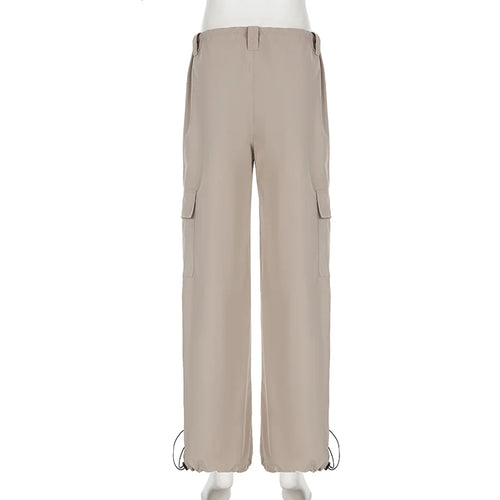 Load image into Gallery viewer, Harajuku Drawstring Cargo Pants Low Waisted Solid Straight Leg Pockets Casual Women&#39;s Trousers Shirring Tech Bottoms
