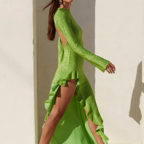 Load image into Gallery viewer, Elegant Long Sleeved Irregular Dress Women High Elasticity Tight Sexy Backless Evening Dress Slim Party Club Vestido
