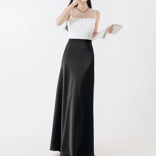 Load image into Gallery viewer, Korean Black Beige A-line Pleated Long Skirt Spring Summer Women 2024 Streetwear Pink High Waist Elegant Wrapped Hip Skirt Trend
