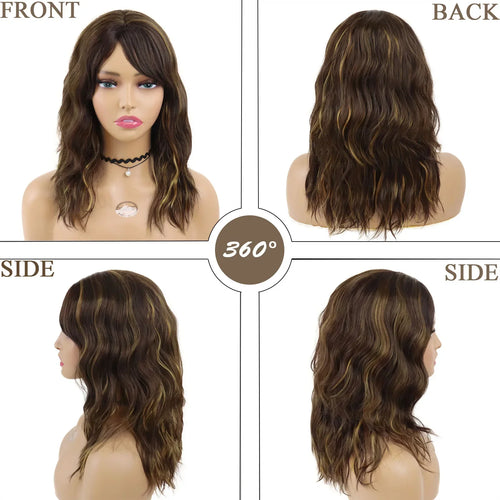 Load image into Gallery viewer, Synthetic Long Curly Wig with Bangs Body Wave Wigs for Women Natural Mix Brown Wigs for African American Old Lady Wig
