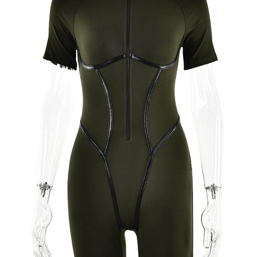 Load image into Gallery viewer, High Strecth Bodycone Jumpsuits For Woman Zipper Slim Fit Short Sleeve Playsuits Sporty Casual Streetwear 2023 New
