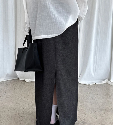 High Elastic Waist Gray Drawstring Back Slit Elegant Half-body Skirt Women Fashion Tide New Spring Autumn 2025 1DJ1372