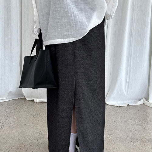 Load image into Gallery viewer, High Elastic Waist Gray Drawstring Back Slit Elegant Half-body Skirt Women Fashion Tide New Spring Autumn 2025 1DJ1372
