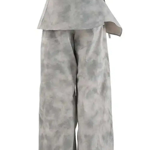 Load image into Gallery viewer, High Waist Gray Printed Pleated Drawstring Long Wide Leg Pants New Trousers Women Fashion Tide Spring Autumn 2025 CPDB314
