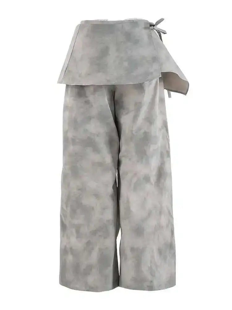 High Waist Gray Printed Pleated Drawstring Long Wide Leg Pants New Trousers Women Fashion Tide Spring Autumn 2025 CPDB314