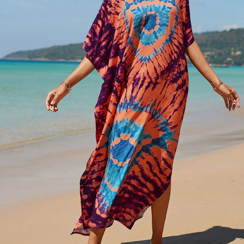 Load image into Gallery viewer, Colorful Kaftan Tunic Beach Cover Up Cover-ups Beach Dress Beach Wear Beachwear Loose Maxi Dress Female Women V4428
