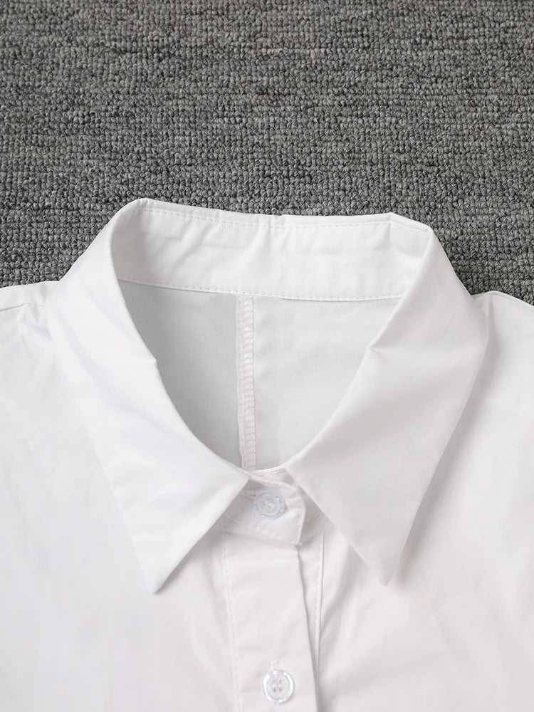 Women White Pocket Spliced Big Size Casual Blouse New Lapel Long Sleeve Shirt Fashion Tide Spring Autumn 2025 30A1910